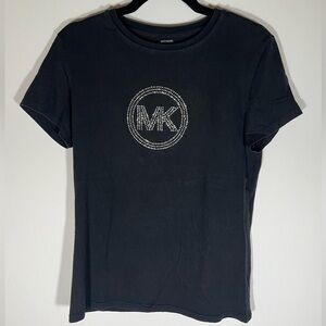 Vintage Y2K Michael Kors MK logo sequins sz L black tshirt punk glam stretch